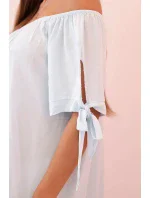 Dámské viskózové šaty s vázáním na rukávech modré