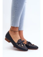 Dámské lodičky s vyřezávanými detaily a mašlí tmavě modré Nestavia