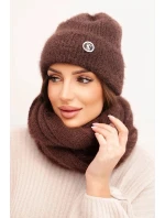 Dámská souprava s čepicí a šálou hnědá - K-Fashion