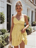 Bavlněné šaty s výšivkou na ramínkách, citronově žluté, FashionStreet EY2669