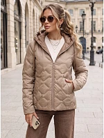 Dámská prošívaná přechodová bunda s kapucí, béžová, FashionStreet TY5882 Dámská prošívaná přechodová bunda s kapucí, béžová, FashionStreet TY5882