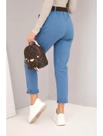 Dámské bavlněné kalhoty s páskem a ohrnutými nohavicemi jeansové