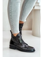 Lakované Boty Na Zip Zateplené Ploché Podpatky S.Barski HY42-717 Černé