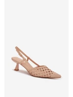 Dámské Pletené Sandály na Podpatku Béžové Selinae