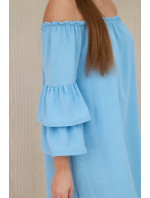 Španělské šaty s volánky na rukávu modrý