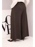Dámské bavlněné kalhoty Plus Size s širokou nohavicí a volným střihem hnědé