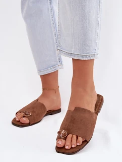 Dámské ploché nazouváky s ozdobným detailem Eko semiš hnědé Selavine