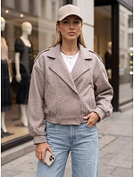 Krátký dámský dvouřadý kabát v béžové barvě FashionStreet TY6025 Krátký dámský dvouřadý kabát v béžové barvě FashionStreet TY6025