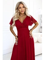 635-10 MELANIA – dlouhé lesklé svatební šaty s výstřihem a krátkými rukávy – světle vínová 635-10 MELANIA – dlouhé lesklé svatební šaty s výstřihem a krátkými rukávy – světle vínová