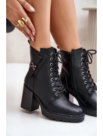 Zateplené boty na podpatku se zlatým detailem černé Ivarisse