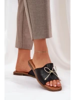 Sandály Na Ploché Podešvi S Ozdobnou Mašlí Černé Deonelis