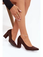 Dámské lodičky z eko-semiš na sloupkovém podpatku Sergio Leone – čokoládové