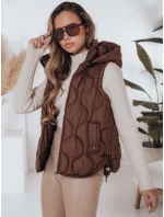 Dámská prošívaná vesta s kapucí MISSVEST hnědá FashionStreet TY5019