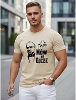 Pánské klasické bavlněné tričko s potiskem béžové FashionStreet NX5145R Pánské klasické bavlněné tričko s potiskem béžové FashionStreet NX5145R
