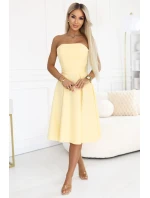 641-3 VIVIENNE korzetové rozšířené midi šaty s páskem - pastelově žluté 641-3 VIVIENNE korzetové rozšířené midi šaty s páskem - pastelově žluté