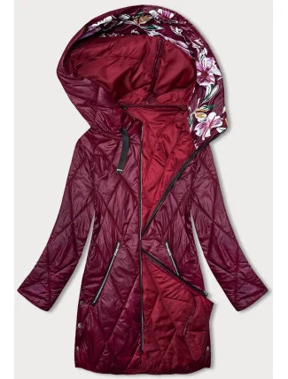 Dámská bunda ve vínové bordó barvě s ozdobnou kapucí (B8227-74) Dámská bunda ve vínové bordó barvě s ozdobnou kapucí (B8227-74)