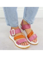 Dámské kožené zvýšené sandály růžové Rieker W2950-31