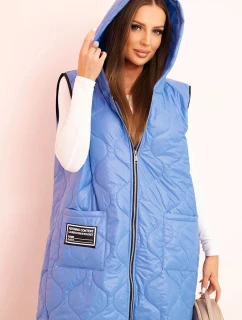 Dámská prošívaná vesta Plus Size s kapucí na zip džínová barva