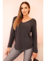 Dámský svetr z viskózy s výstřihem do V grafitový