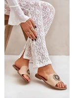 Kožené Pantofle S Dekorací Na Plochém Podpatku Béžové Lewski 3047/O