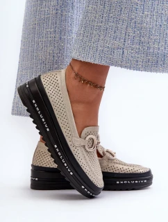 Lesklé kožené dámské mokasíny na platformě s ozdobou S.Barski Gold