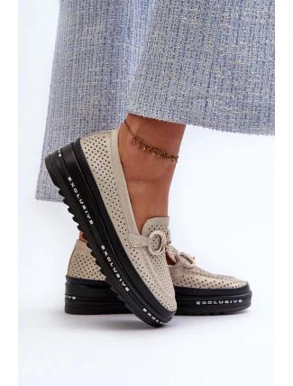 Lesklé kožené dámské mokasíny na platformě s ozdobou S.Barski Gold Lesklé kožené dámské mokasíny na platformě s ozdobou S.Barski Gold