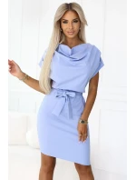 240-6 ROXI šaty s asymetrickou sukní a páskem - MODRÉ