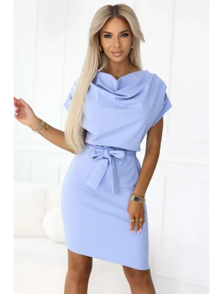 240-6 ROXI šaty s asymetrickou sukní a páskem - MODRÉ