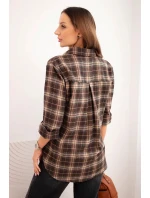 Dámská kostkovaná bavlněná košile s delším zadním dílem hnědá + camelový Dámská kostkovaná bavlněná košile s delším zadním dílem hnědá + camelový