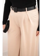 Dámské kalhoty Plus Size s širokou nohavicí a páskem béžové