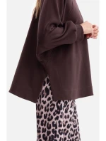 B306 Pletená mikina uvolněného střihu - tmavě čokoládová