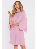 M908 Šaty s ozdobnými širokými rukávy - pudrové