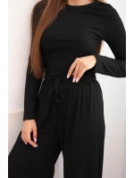 Dámský viskózový komplet s blůzkou a širokými kalhotami černý