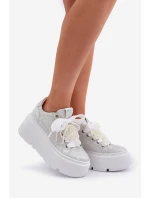 Kožené sneakersy na platformě CheBello 4658 stříbrné