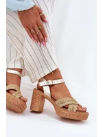 Kožené Sandály Na Podpatku S Pletením Na Páscích Zazoo 40460 Zlaté Kožené Sandály Na Podpatku S Pletením Na Páscích Zazoo 40460 Zlaté
