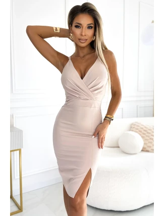 555-1 Elegantní midi šaty s výstřihem a rozparkem na nohou - BEACH 555-1 Elegantní midi šaty s výstřihem a rozparkem na nohou - BEACH