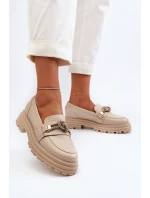 Dámské kožené mokasíny s ozdobou Laura Messi 2780 béžové