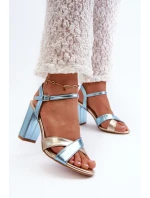 Eko Kožené Sandály Na Podpatku Modro-Zlaté Abilica