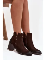 Dámské kotníkové boty z přírodního semiše na podpatku Zazoo 1136 čokoládové