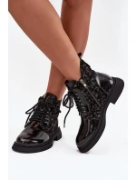 Lakované dámské kotníkové boty s podšívkou D&A CR52-613 Černé