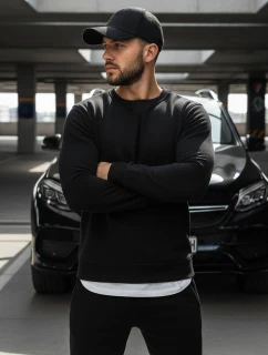 Pánská mikina bez kapuce černá BX2416