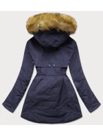 Tmavě modro-šedá oboustranná dámská zimní bunda s kapucí (w213)