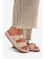 Dámské Sandály S Přezkami A Dekorativním Obšitím Béžové Visley