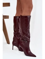 Dámské kozačky na jehlovém podpatku s páskem bordó Lisanne