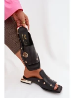 Kožené pantofle s zlatými ozdobami D&A CR61-3060 Černé