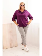 Dámská blůza Plus Size s bavlnou volného střihu s vodním výstřihem tmavě fialová