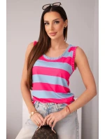 Dámská viskózová bezrukávová blůza v barevných pruzích fuchsie + modrá