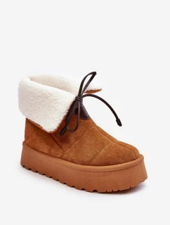 Šnekové na platformě s kožušinou Camel Olimuka