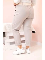 Dámské bavlněné kalhoty Plus Size s páskem tmavě béžová Dámské bavlněné kalhoty Plus Size s páskem tmavě béžová