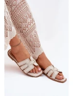 Zdobené pantofle na plochém podpatku béžové Anniles